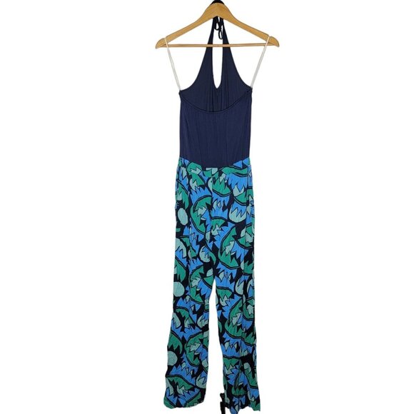 Aerie XS Navy Blue / Multicolored‎ Patterned Halter Neck Women's Jumpsuit - Picture 2 of 5